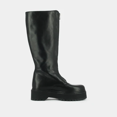 Lowboots with platform and zip closure in black leather | ralph