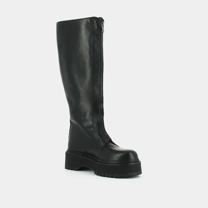 Lowboots with platform and zip closure in black leather | ralph
