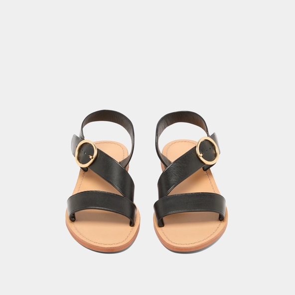 Asymmetrical sandals in black leather | WABLO