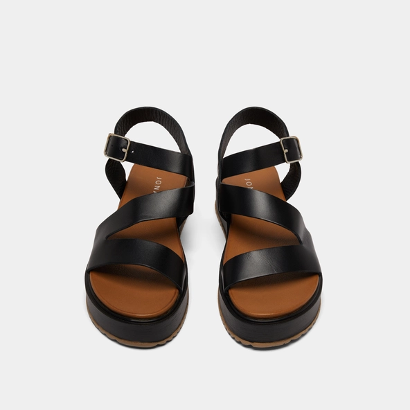 Platform sandals with straps in black leather | ISAURE