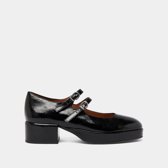 Heeled mary janes with straps in black leather | VICTORIA