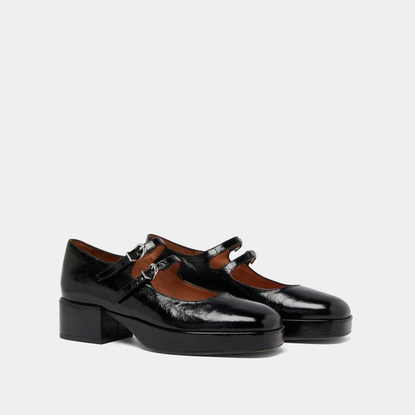 Heeled mary janes with straps in black leather | VICTORIA