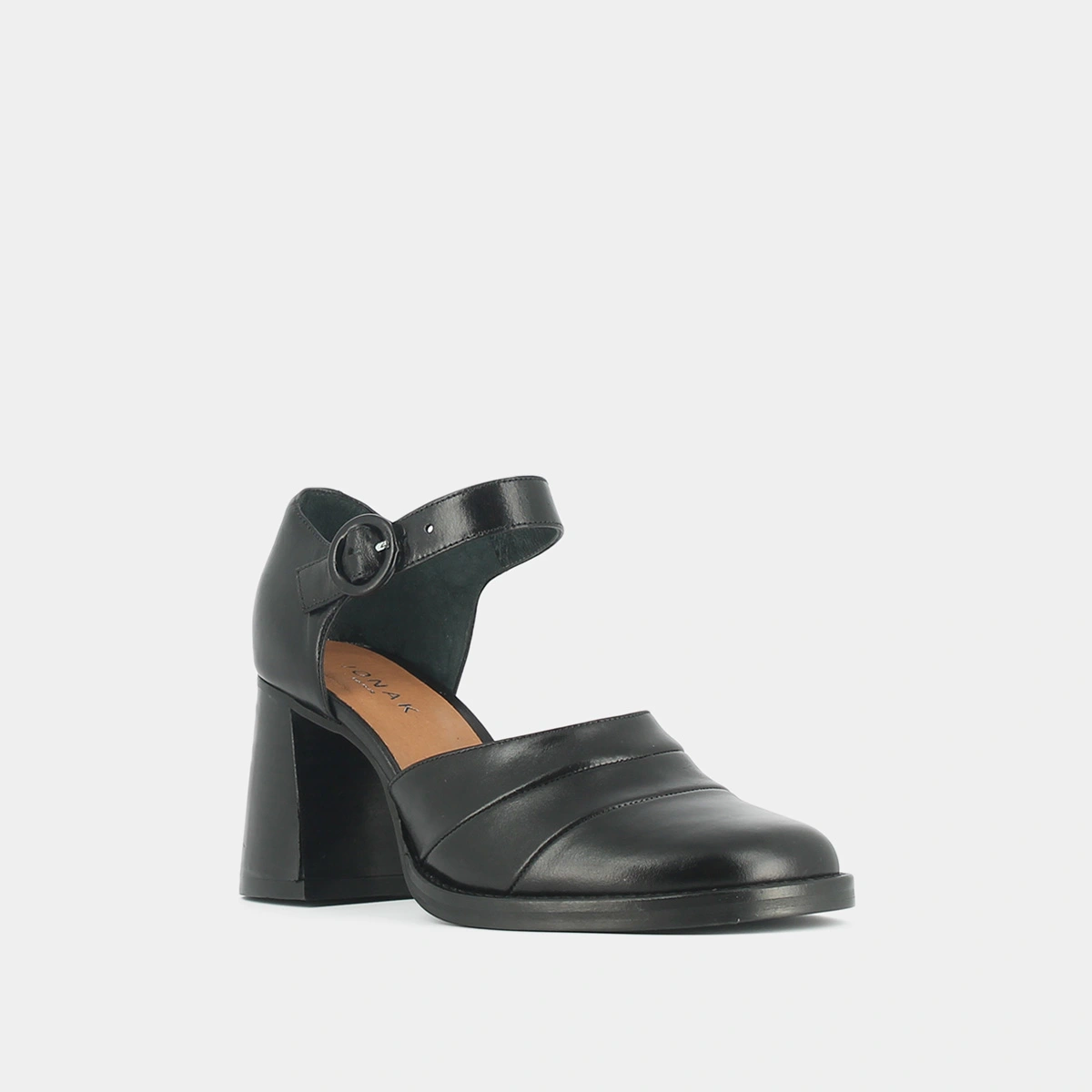 Babies with heel and strap in black leather | DESTINEE