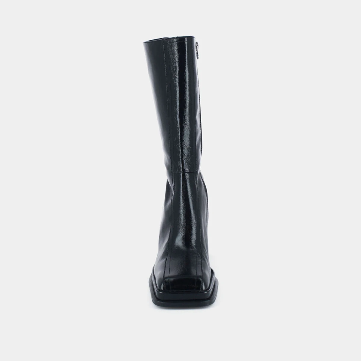 Boots with heel, platform and square toe in glazed black leather | BAGNA