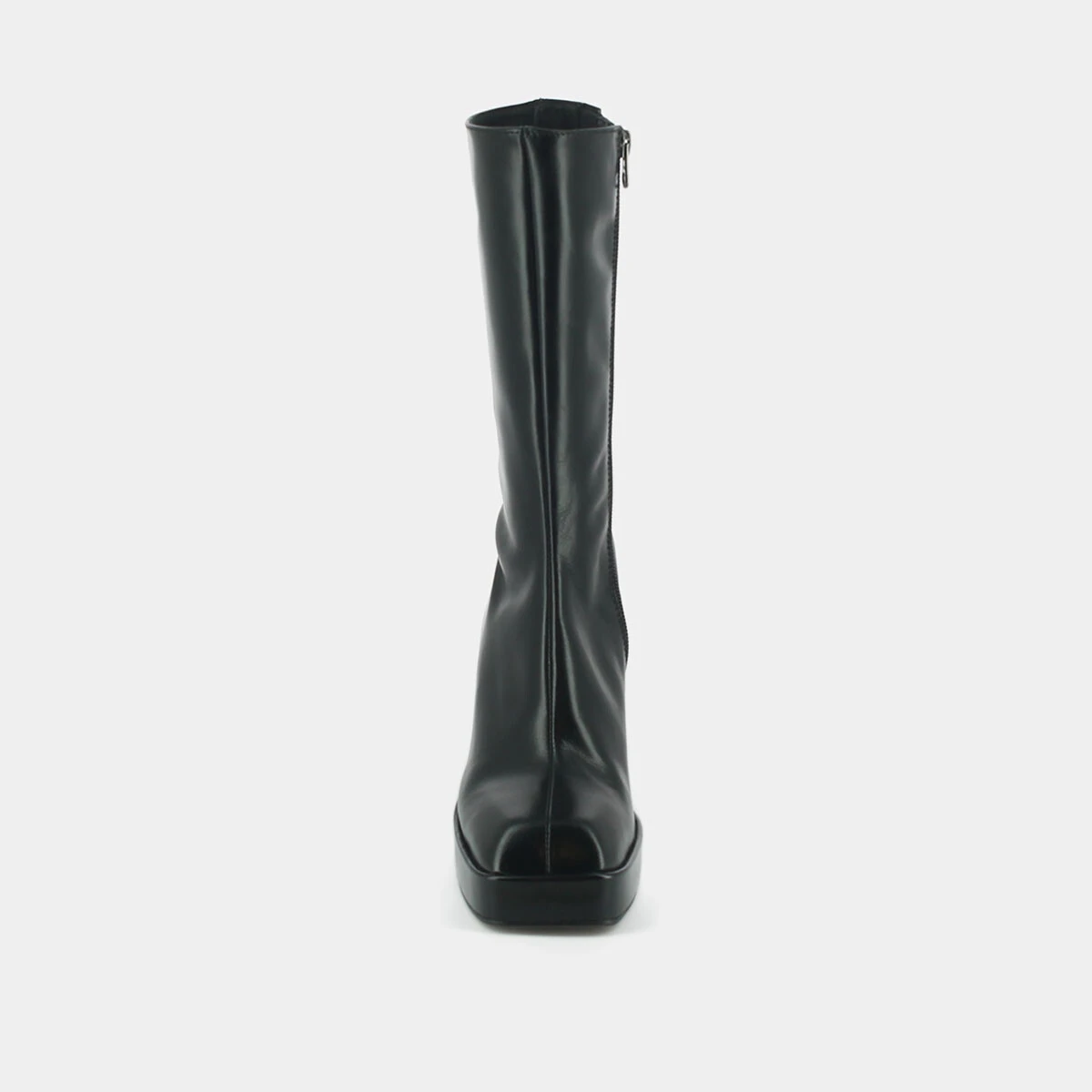 Platform boots with square toe in black leather | BOULIER