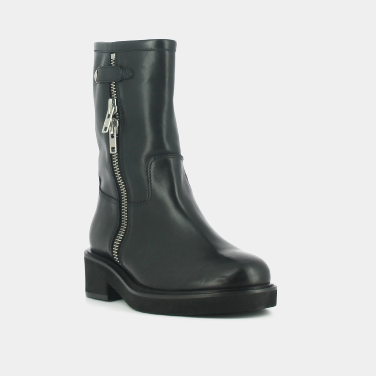 Heeled boots with double zip in black leather | DIANETTE