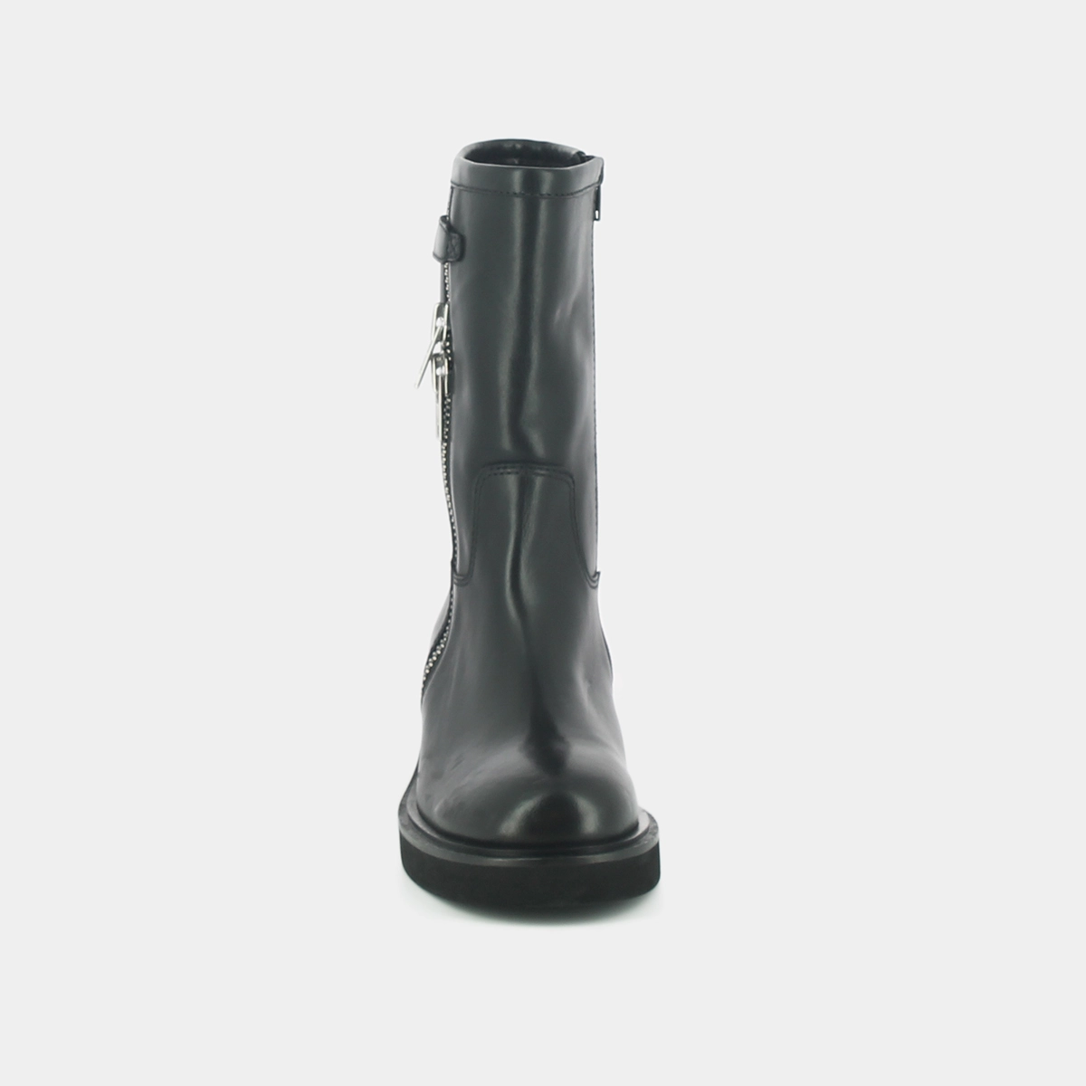 Heeled boots with double zip in black leather | DIANETTE