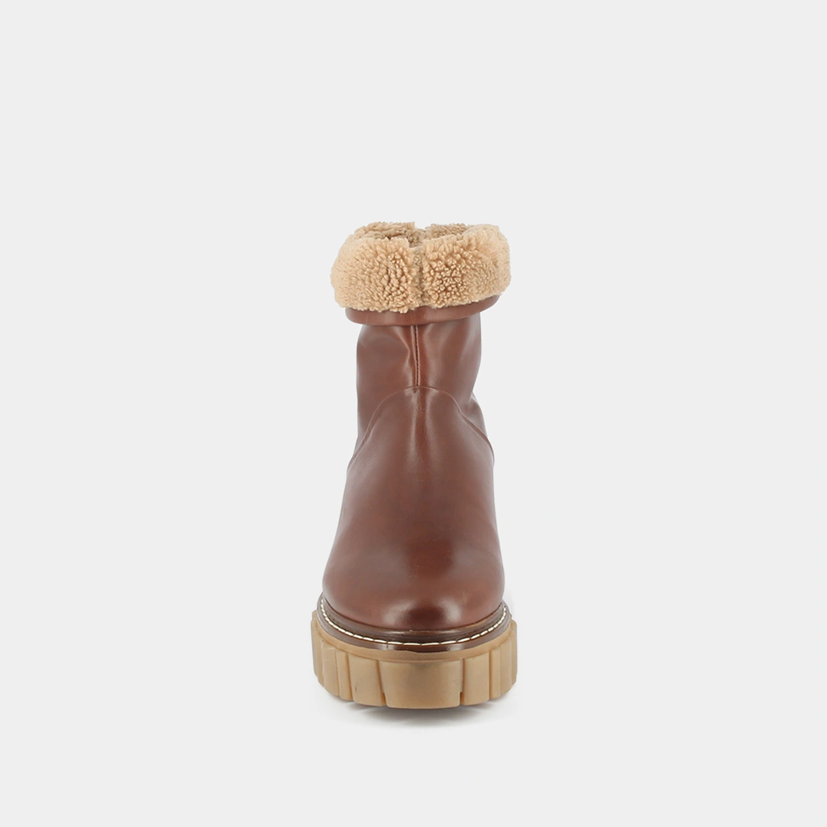 Boots with notched soles in cognac fat leather and camel fur | DONELA