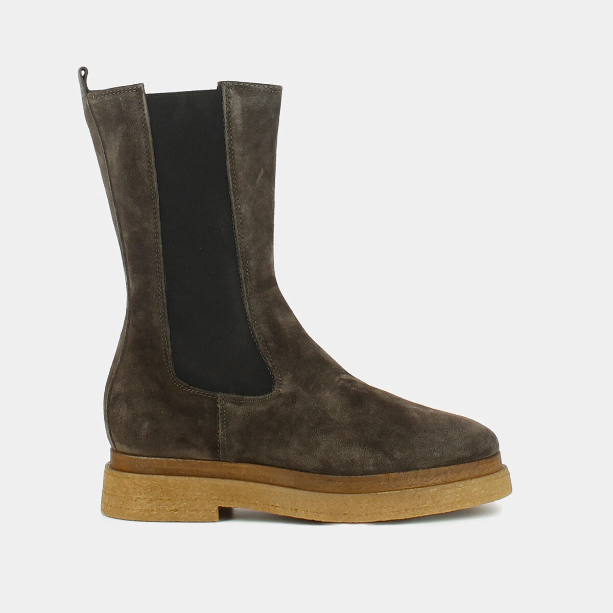 Boots with thick soles and elastic in brown suede | CAIRE