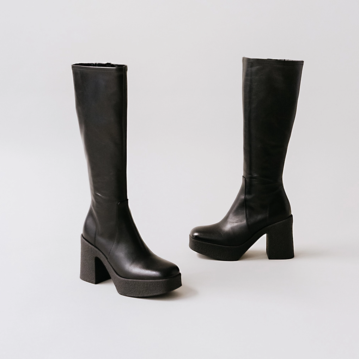 Platform boots in black aged leather | DRICIA