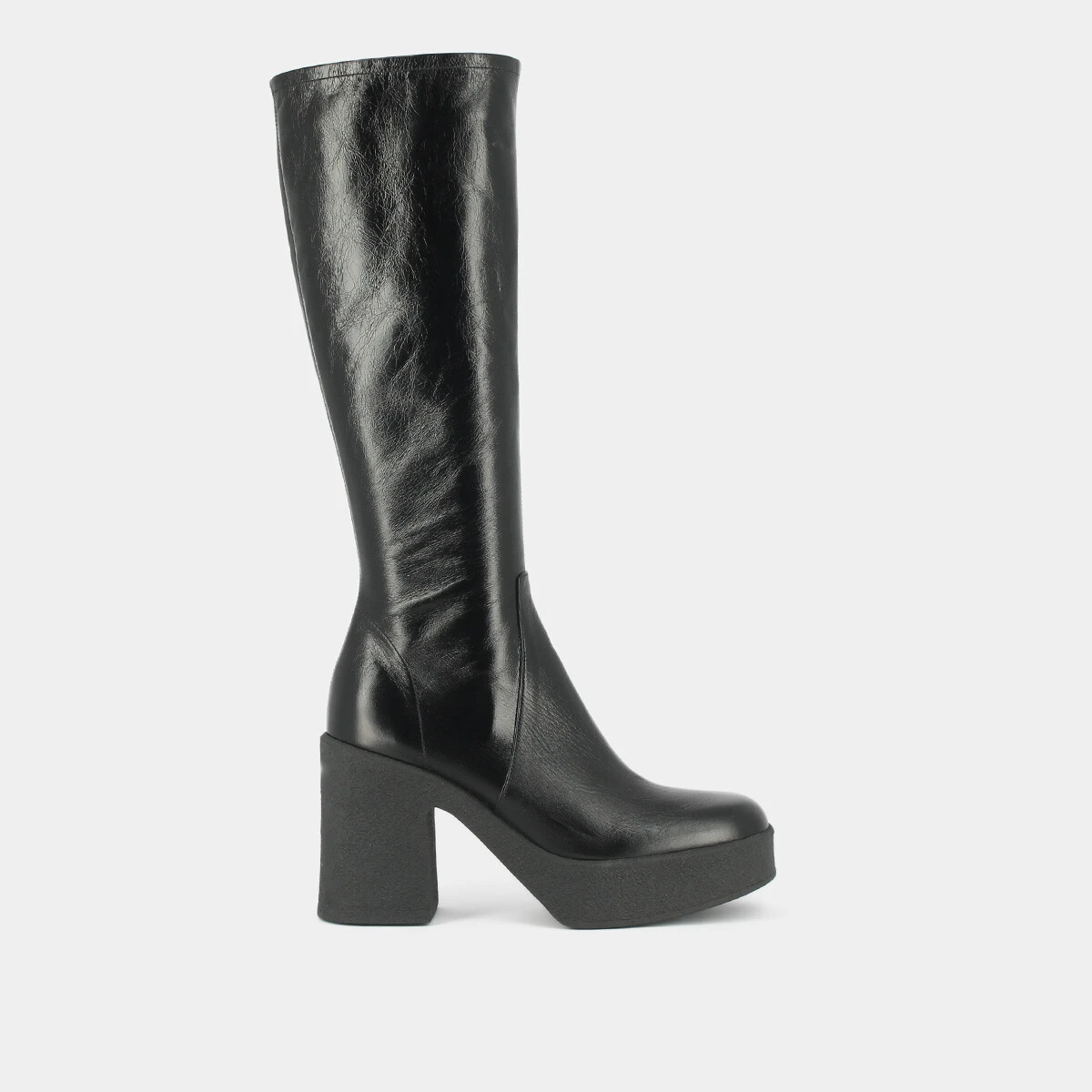 Platform boots in black aged leather | DRICIA