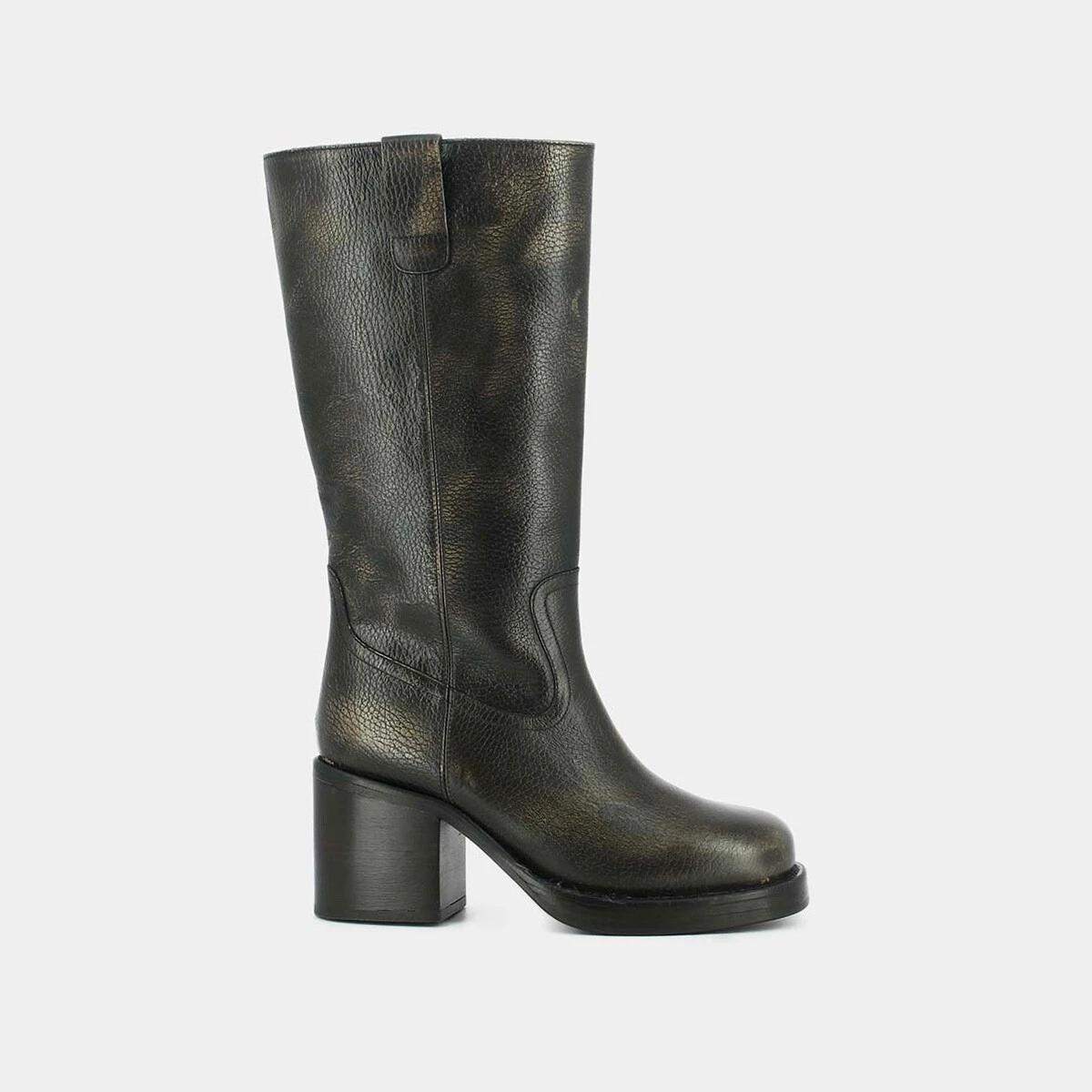 Heeled boots in grey grained leather | DIA