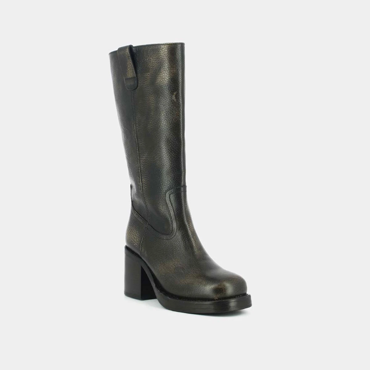 Heeled boots in grey grained leather | DIA