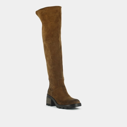Heeled boots with notched soles in a cognac suede | roma