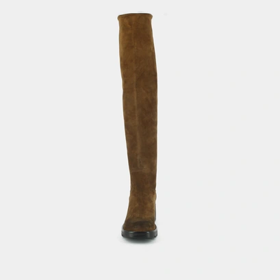 Heeled boots with notched soles in a cognac suede | roma