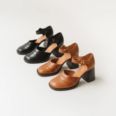 Babies with heel and strap in light cognac leather | destinee