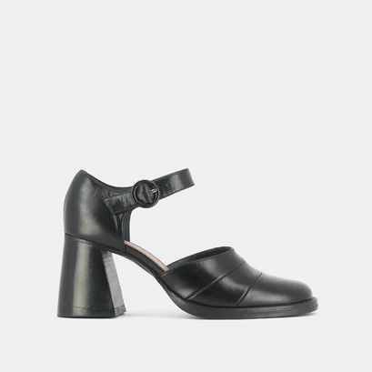 Babies with heel and strap in black leather | destinee