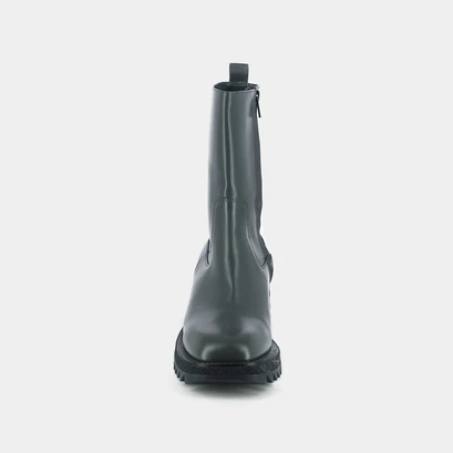 Ankle boots with heel and notched sole in anthracite glazed leather | dovia