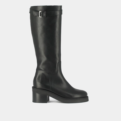Heeled boots with silver detail in black greased leather | acia