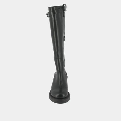 Heeled boots with silver detail in black greased leather | acia