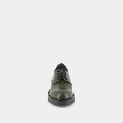 Derbies with laces and thick sole in khaki glazed leather | didon