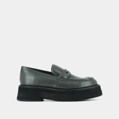 Platform loafers in grey shiny leather | daffy