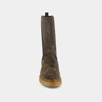 Boots with thick soles and elastic in brown suede | caire