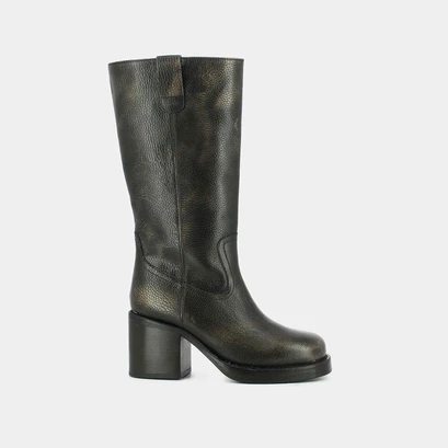 Heeled boots in grey grained leather | dia