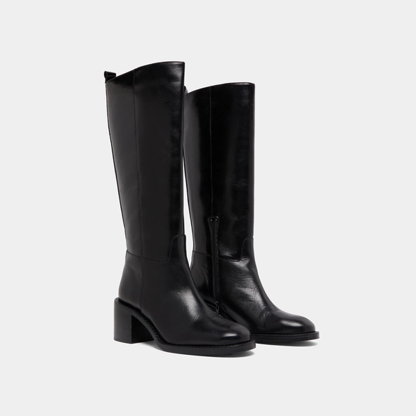 High heel boots in black leather | BONNIE