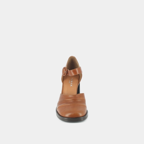 Babies with heel and strap in light cognac leather | DESTINEE