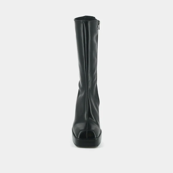 Platform boots with square toe in black leather | BOULIER