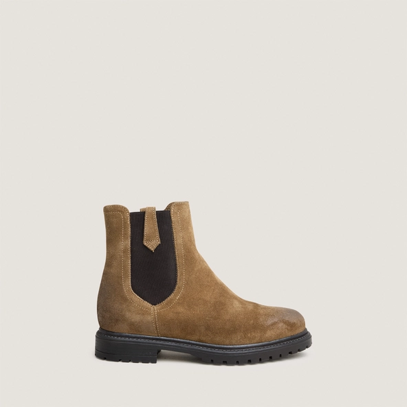 Low boots with notched soles and elastic in taupe suede | CANDIDE