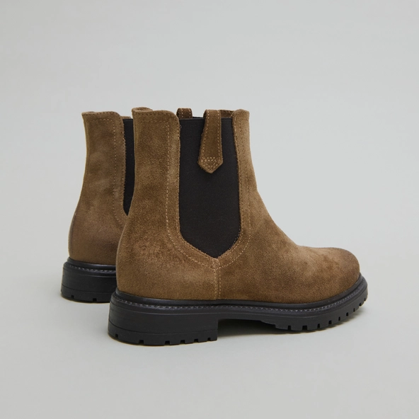 Low boots with notched soles and elastic in taupe suede | CANDIDE
