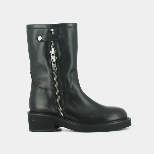 Heeled boots with double zip in black leather | DIANETTE