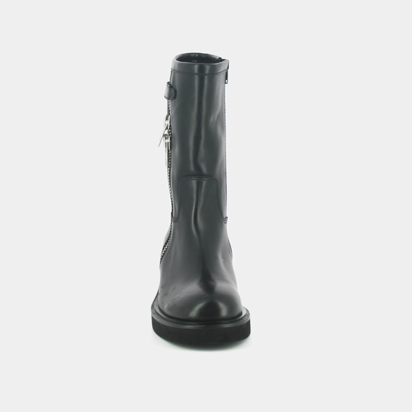 Heeled boots with double zip in black leather | DIANETTE