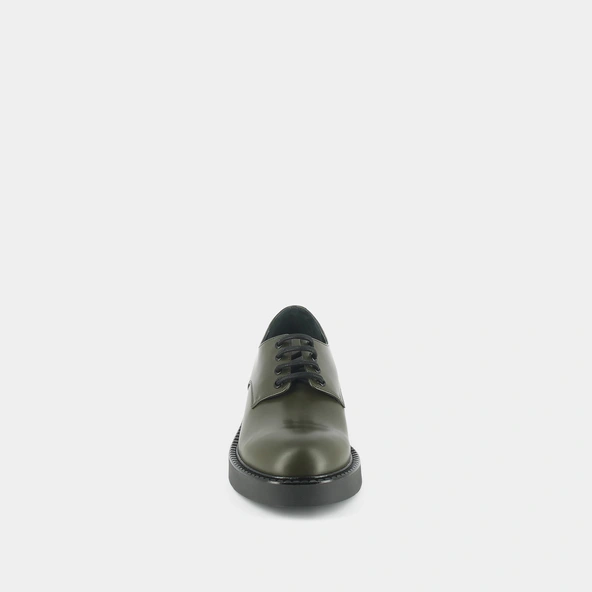 Derbies with laces and thick sole in khaki glazed leather | DIDON