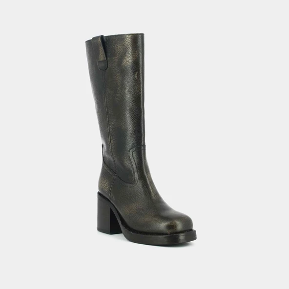 Heeled boots in grey grained leather | DIA