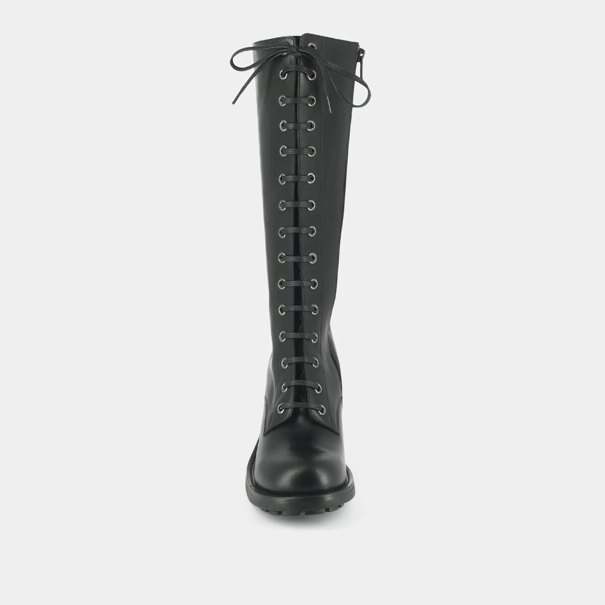 Boots with heels and lacing in black leather | DELLY