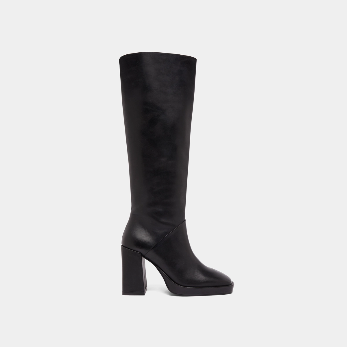 High heel boots with square toe in black leather | DETHLEE
