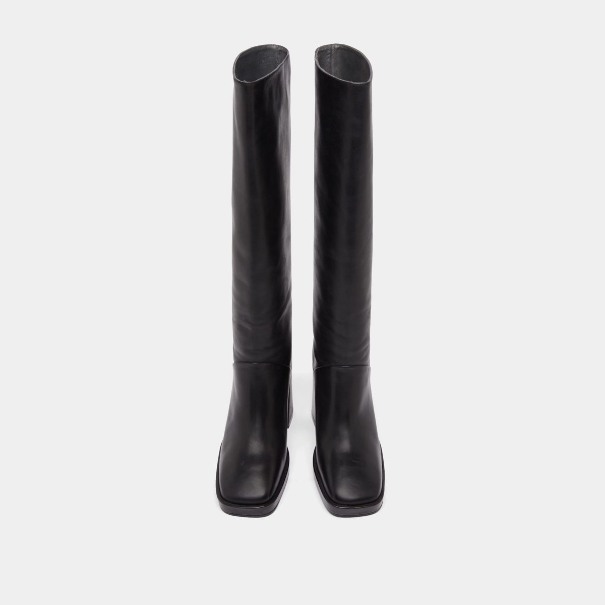 High heel boots with square toe in black leather | DETHLEE