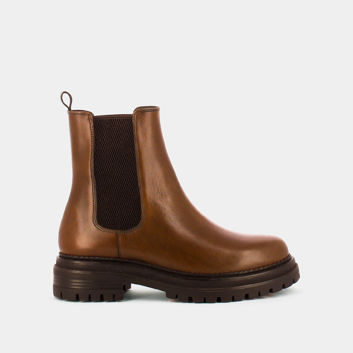 Boots with notched soles and elastic in cognac patinated leather | ADALARD