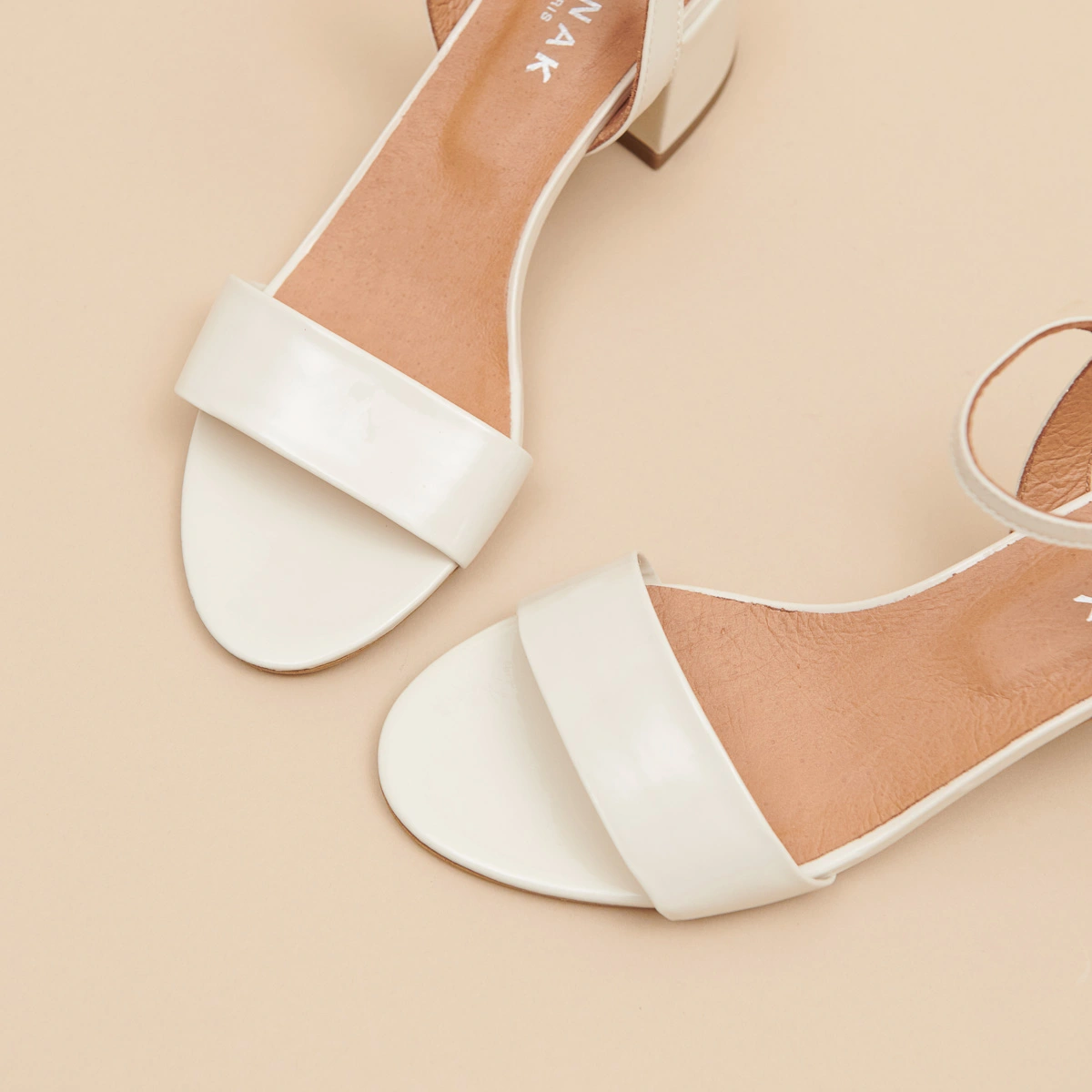 Square heel sandals in ecru patent | ANKER