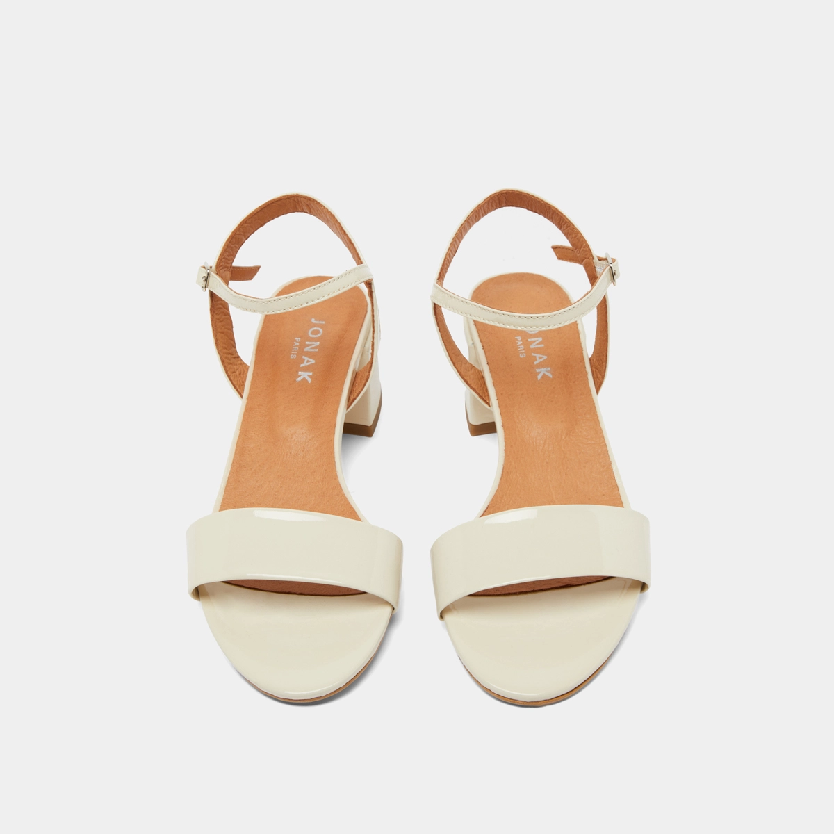 Square heel sandals in ecru patent | ANKER