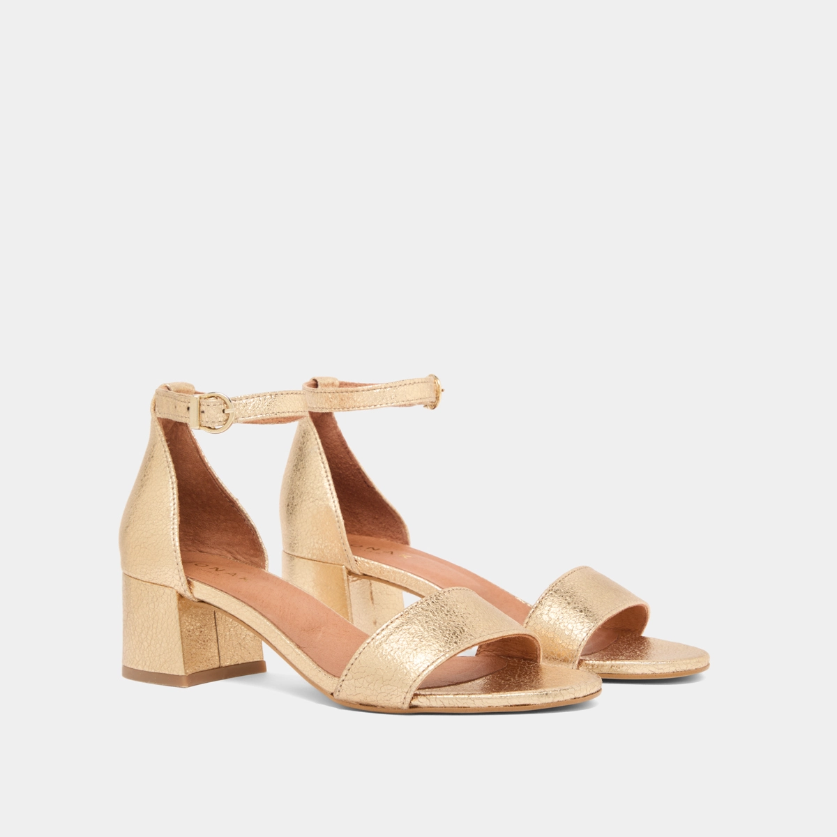 Square heel sandals in gold cracked leather | VERDI