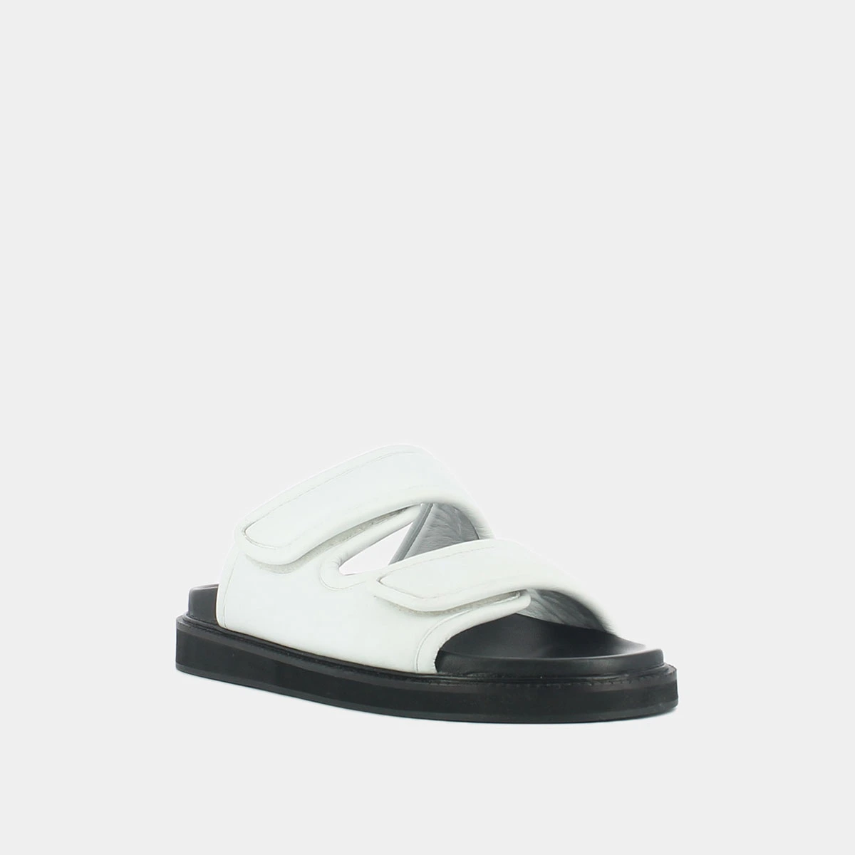 Mules with double fasteners in white leather | WARNING