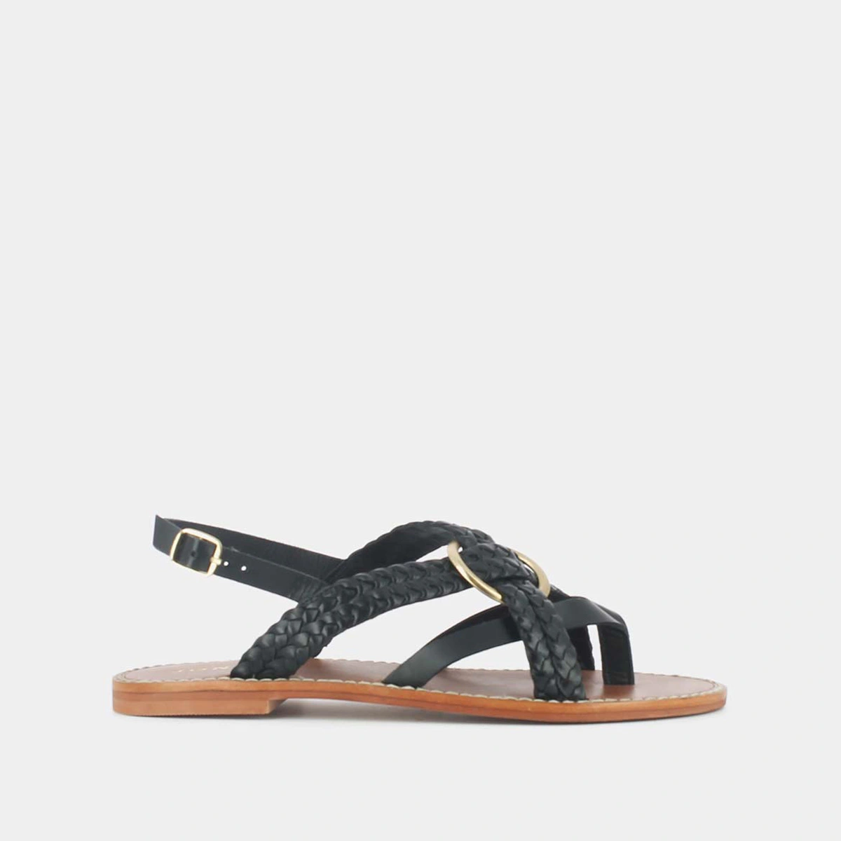 Woven flat sandals in black leather | WOOD