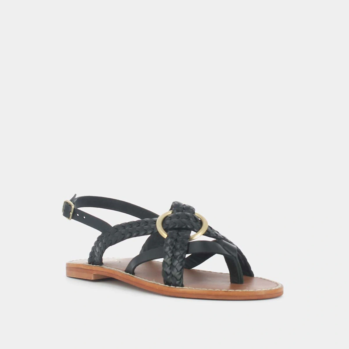 Woven flat sandals in black leather | WOOD