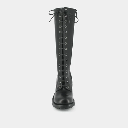 Boots with heels and lacing in black leather | delly