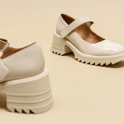 Babies with notched soles in glazed ecru leather | dovy