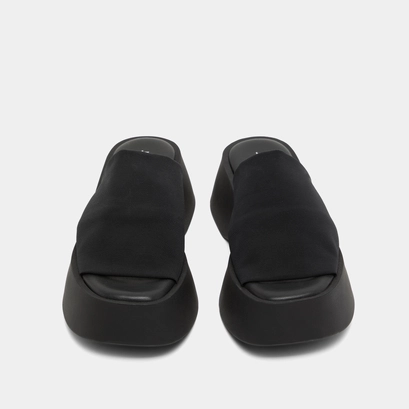 Open toe mules in black textile | EDDY